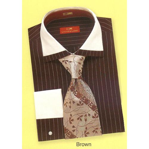 Steven Land Brown/Cream Pinstripes 100% Cotton Shirt